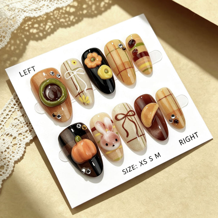Whimsical Autumn-Themed Press-On Nail Art Set