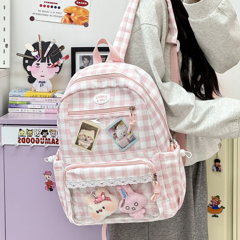 Transparent Front Pocket Checkered Backpack Kalsten