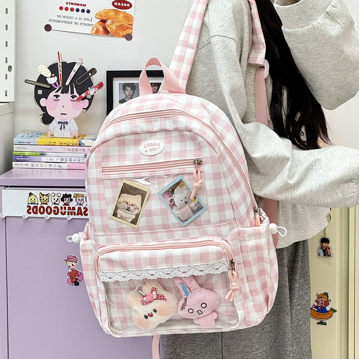 Transparent Front Pocket Checkered Backpack Kalsten