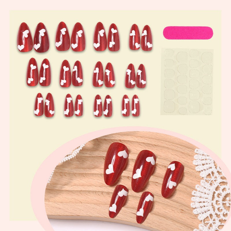 Acrylic nail set with romantic heart designs Kalsten