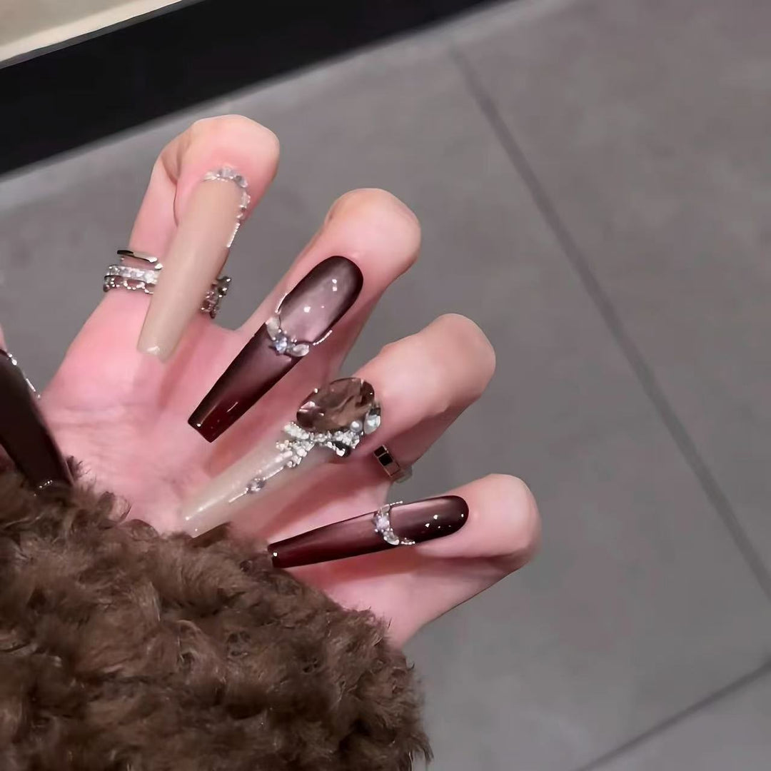 Premium Stiletto Nail Art Extensions with Crystal Accents