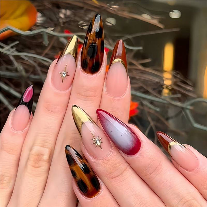 Decorative Stiletto Press-On Nails with Metallic Accents Kalsten