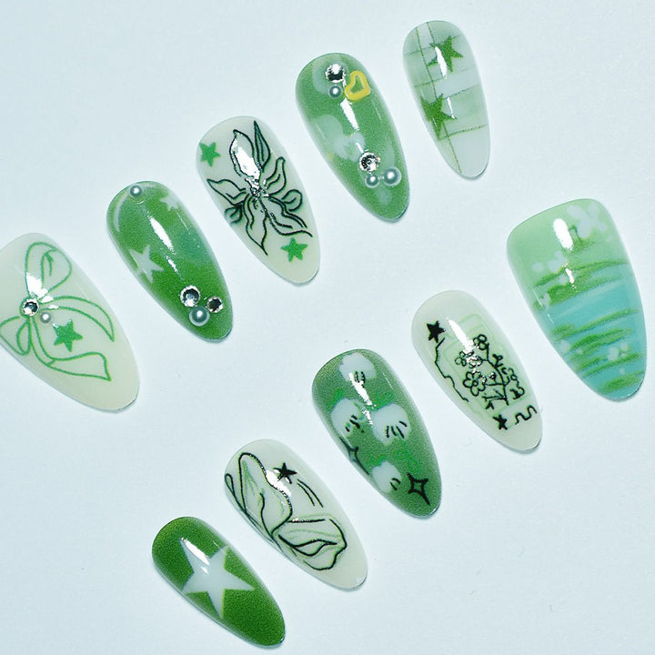 Artistic Green-Themed Nail Enhancements Kalsten