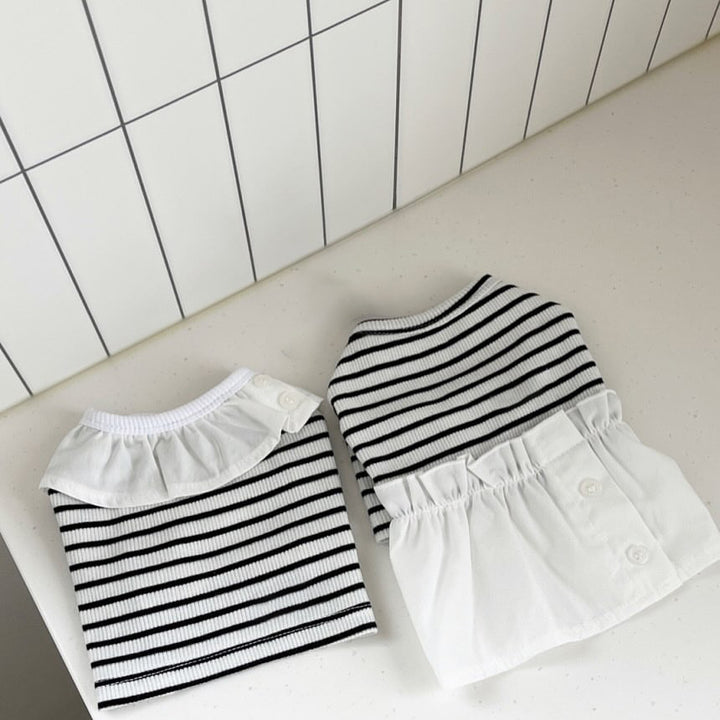 Striped Cotton Knit Pet Dress with Ruffled Skirt and Button-Back Closure