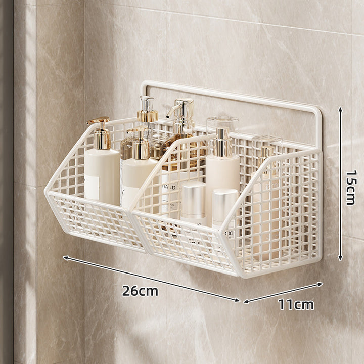 Wall-Mounted Dual-Tier Grid Mesh Bathroom Shower Caddy with Drainable Baskets
