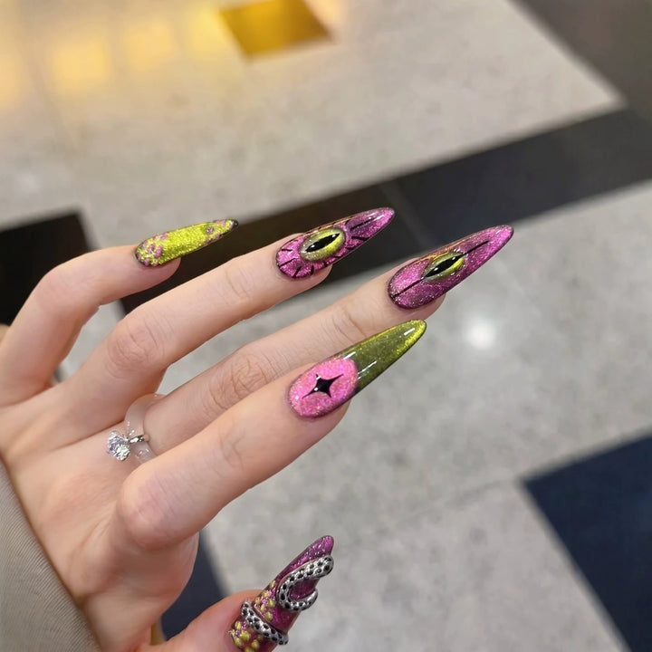 Artistic Stiletto Press-On Nail Set with Unique Graphic Design Kalsten