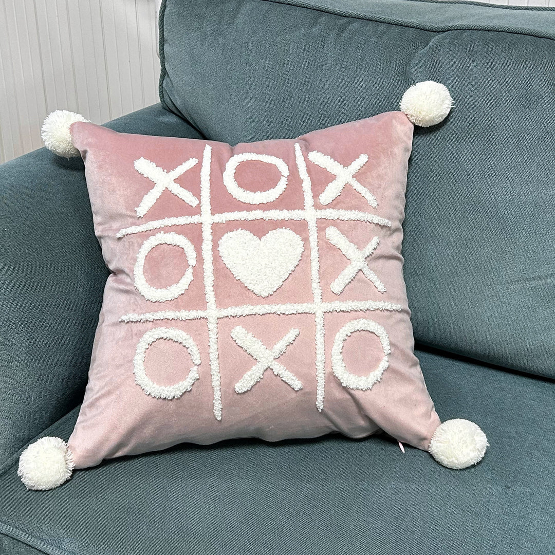 Plush Heart Appliqué Tassel Corner Decorative Throw Pillow Cover