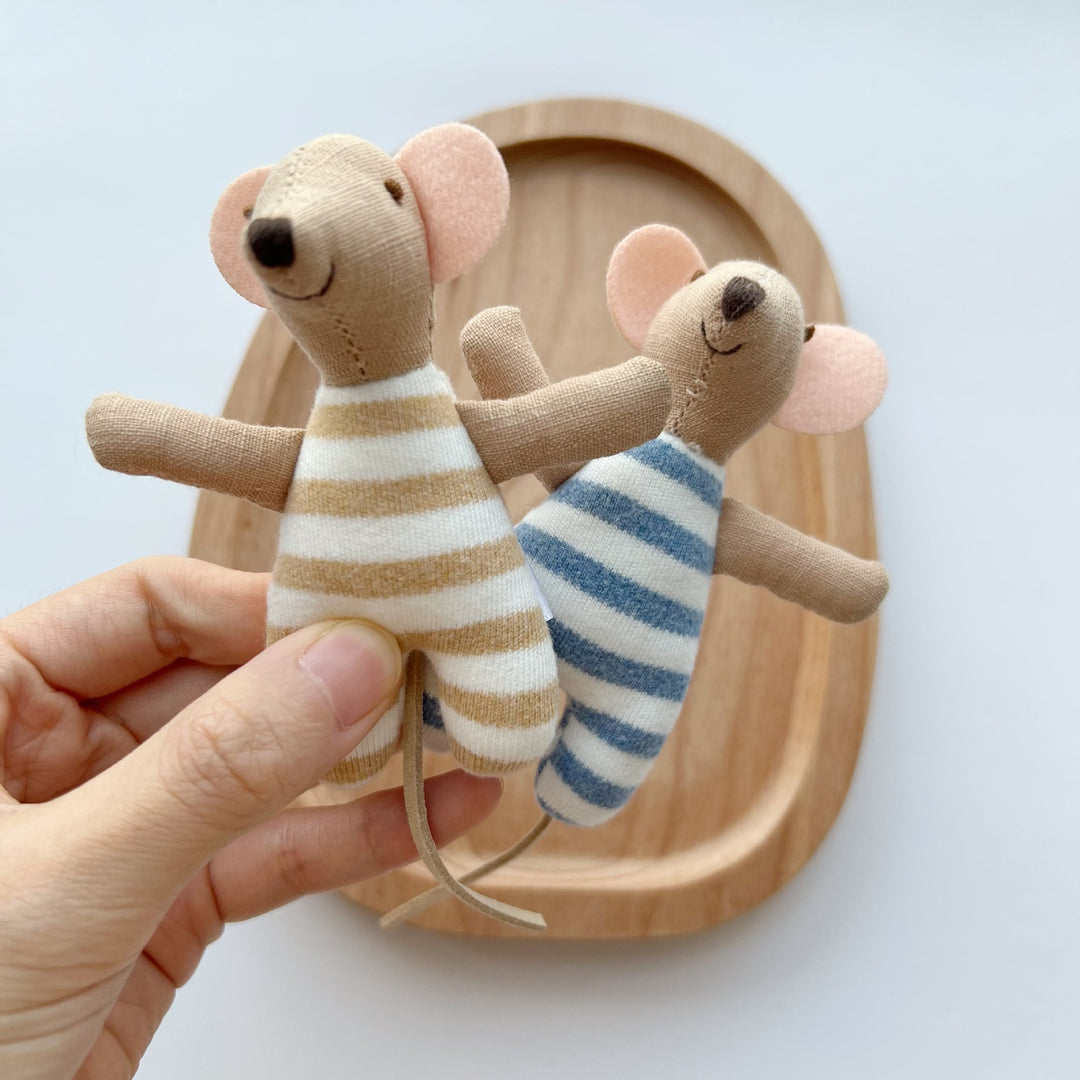 Minimalist Striped Cotton Mouse Comforter Plush with Felt Ears and Tail
