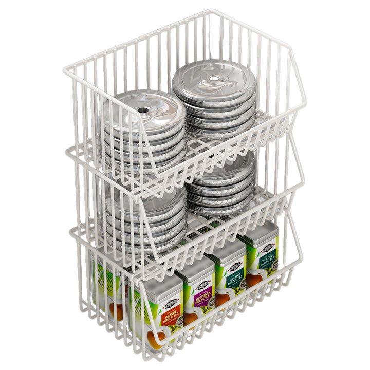 Two-Tier Refrigerator Wire Slide-Out Storage Basket Organizer with Stackable Removable Bins