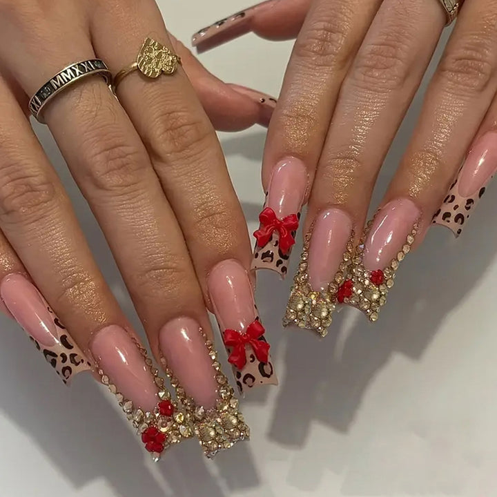 Decorative Rhinestone and Bow Nail Art Extensions Kalsten