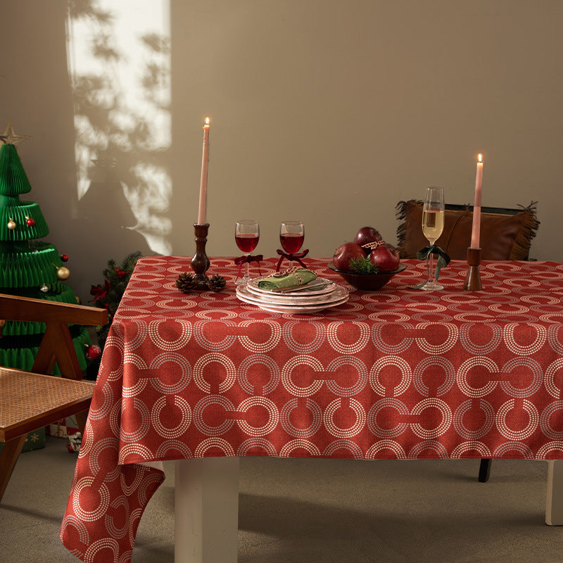 Rectangular jacquard tablecloth with geometric circle relief