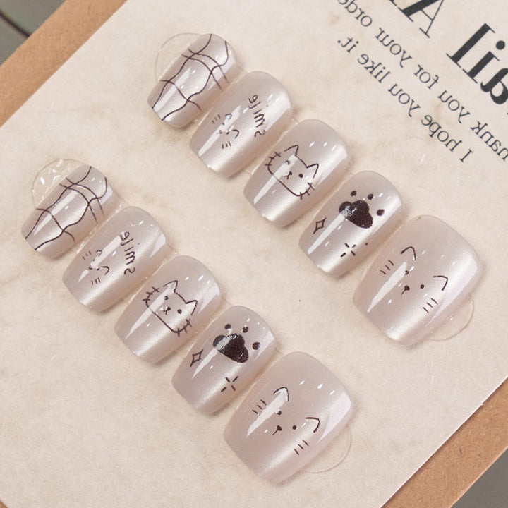 Whimsical Cat-Themed Press-On Nail Art Kalsten