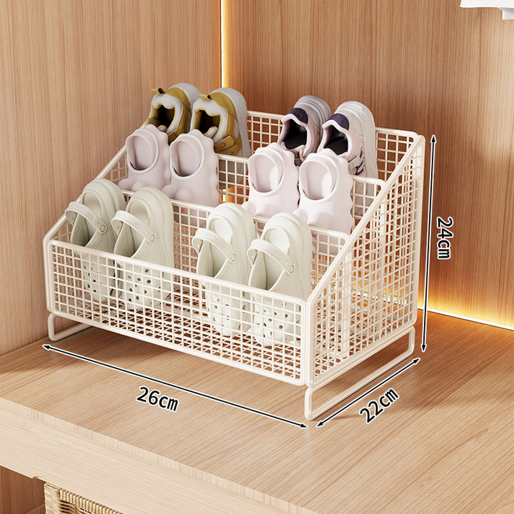 Compact Angled Tri-Level Mesh Slipper and Small Shoe Organizer Bin