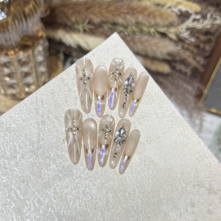 Premium Stiletto Press-On Nail Art Set with Gemstone Accents Kalsten