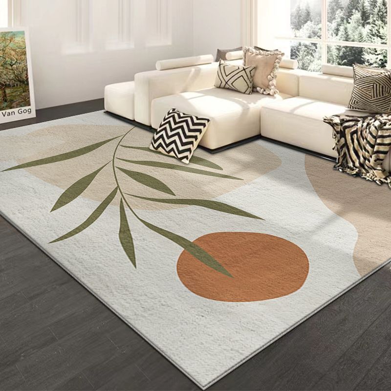 Textured Leaf Print Area Rug