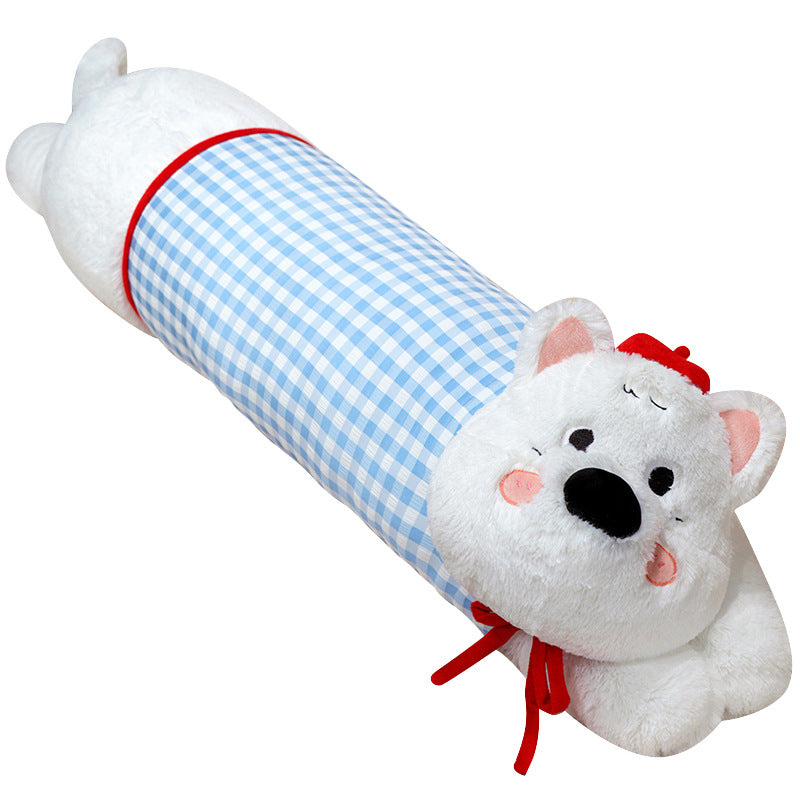 Oversized plush body pillow with dog head, floral middle part and extra soft microfiber cover