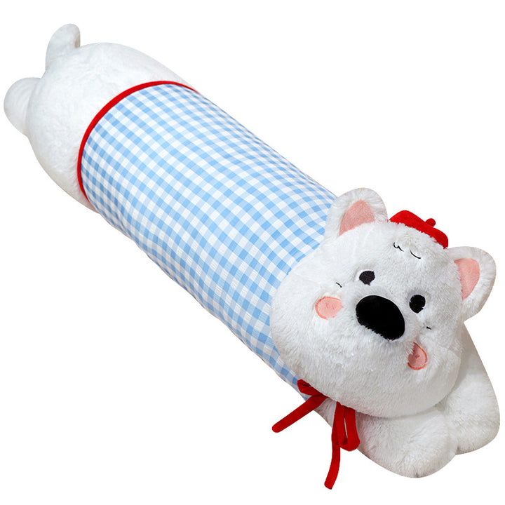Oversized plush body pillow with dog head, floral middle part and extra soft microfiber cover