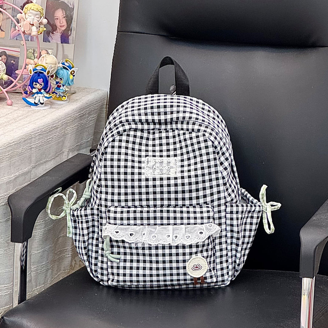 Cute Gingham Print School Backpack Kalsten