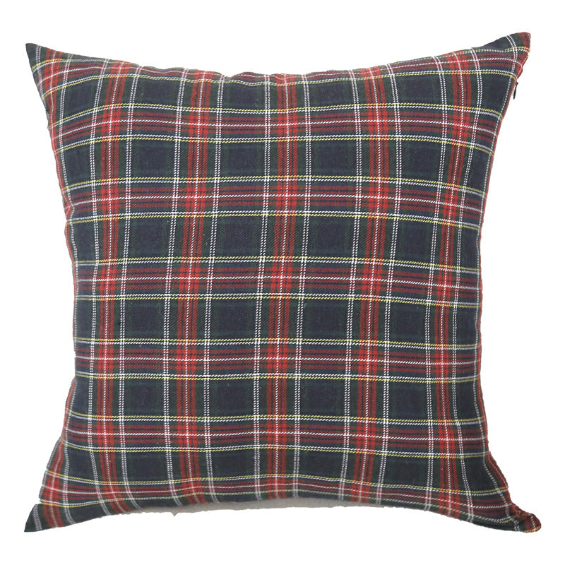 Square Tartan Plaid Cushion Cover with Concealed Zipper and Cotton-Blend Fabric