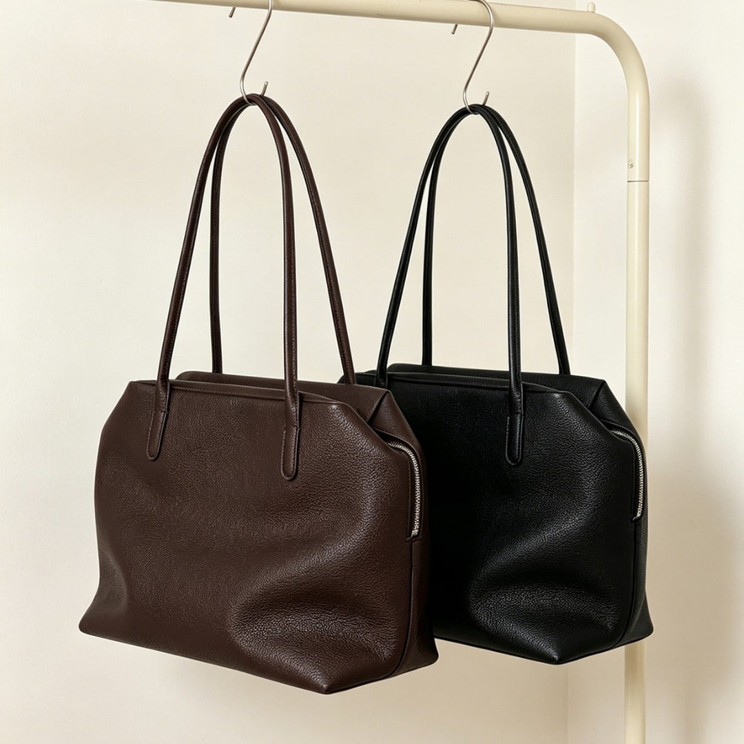 Pebbled Leather City Tote with Extended Shoulder Handles