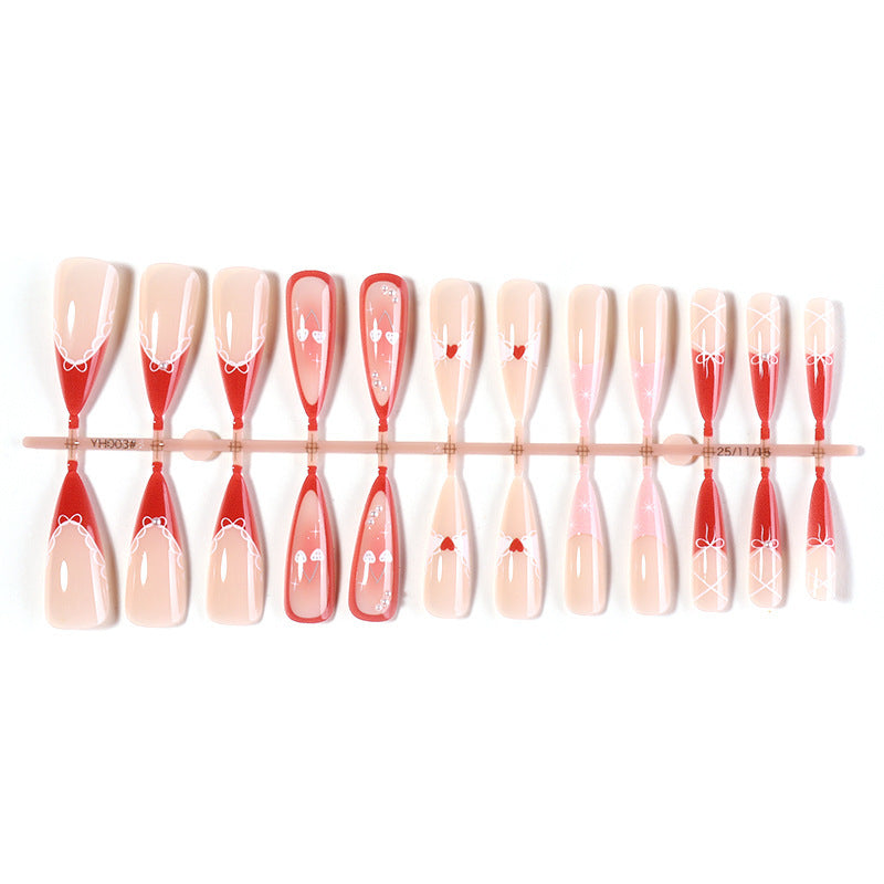 Artificial nail set with romantic heart and bow motifs Kalsten