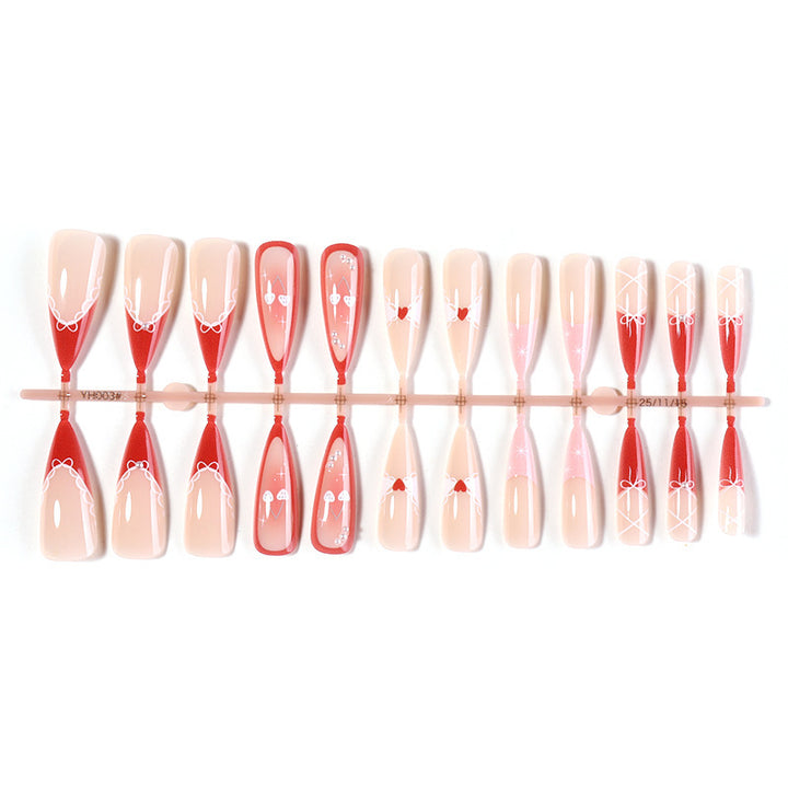 Artificial nail set with romantic heart and bow motifs Kalsten