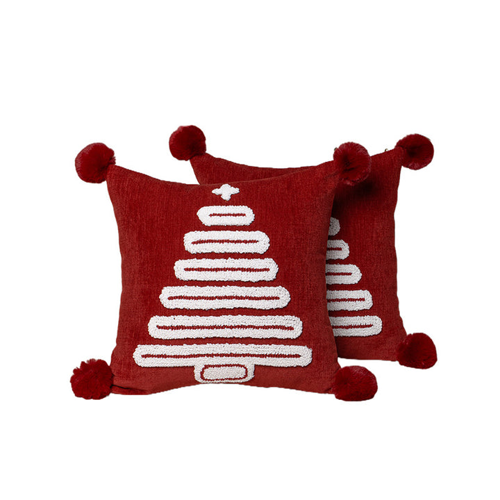 Holiday Tufted Chenille Square Throw Pillow with Raised Tree Motif and Hidden Zipper