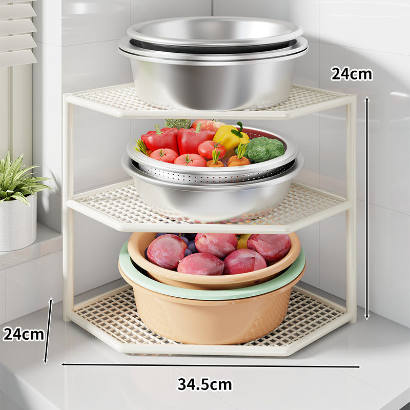Three-Tier Corner Kitchen Countertop Organizer Shelf with Ventilated Metal Trays