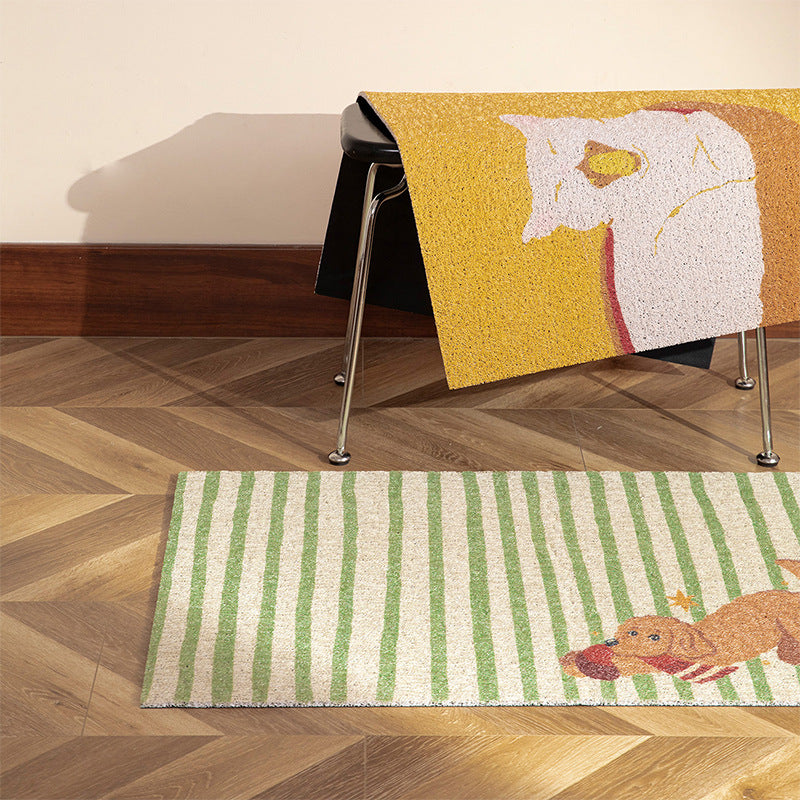 Coconut doormat with striped pattern and playful dog motif