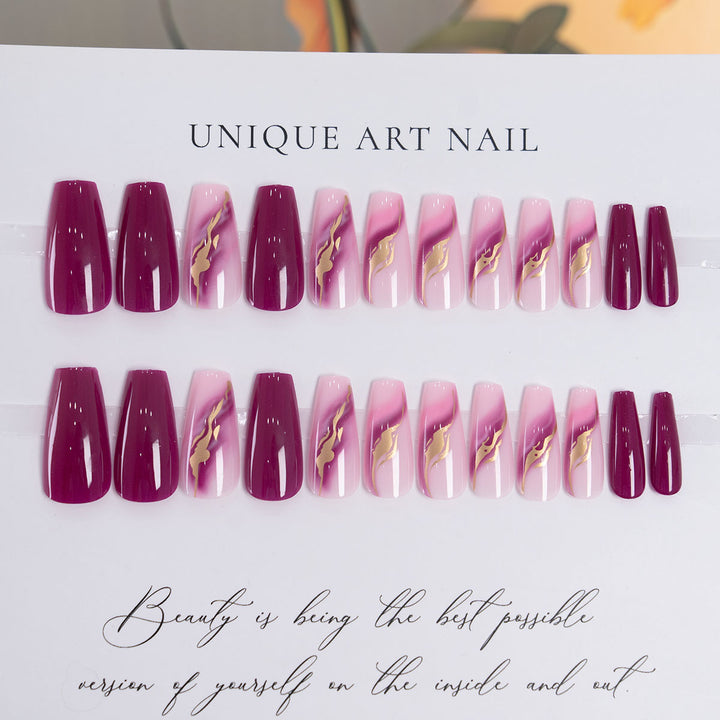Artistic Press-On Nail Set with Metallic Accents