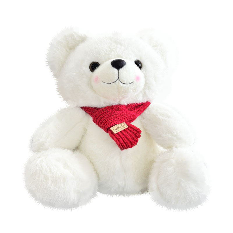 Plush Sitting Teddy Bear with Ultra-Soft Faux Fur and Knit Scarf Kalsten