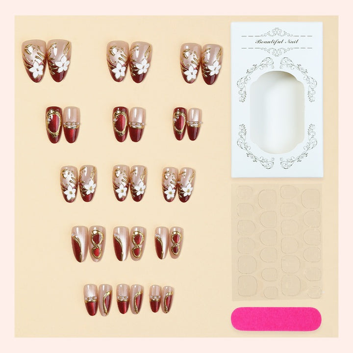 Artificial Nail Set with Floral Patterns and Glamorous Accents Kalsten