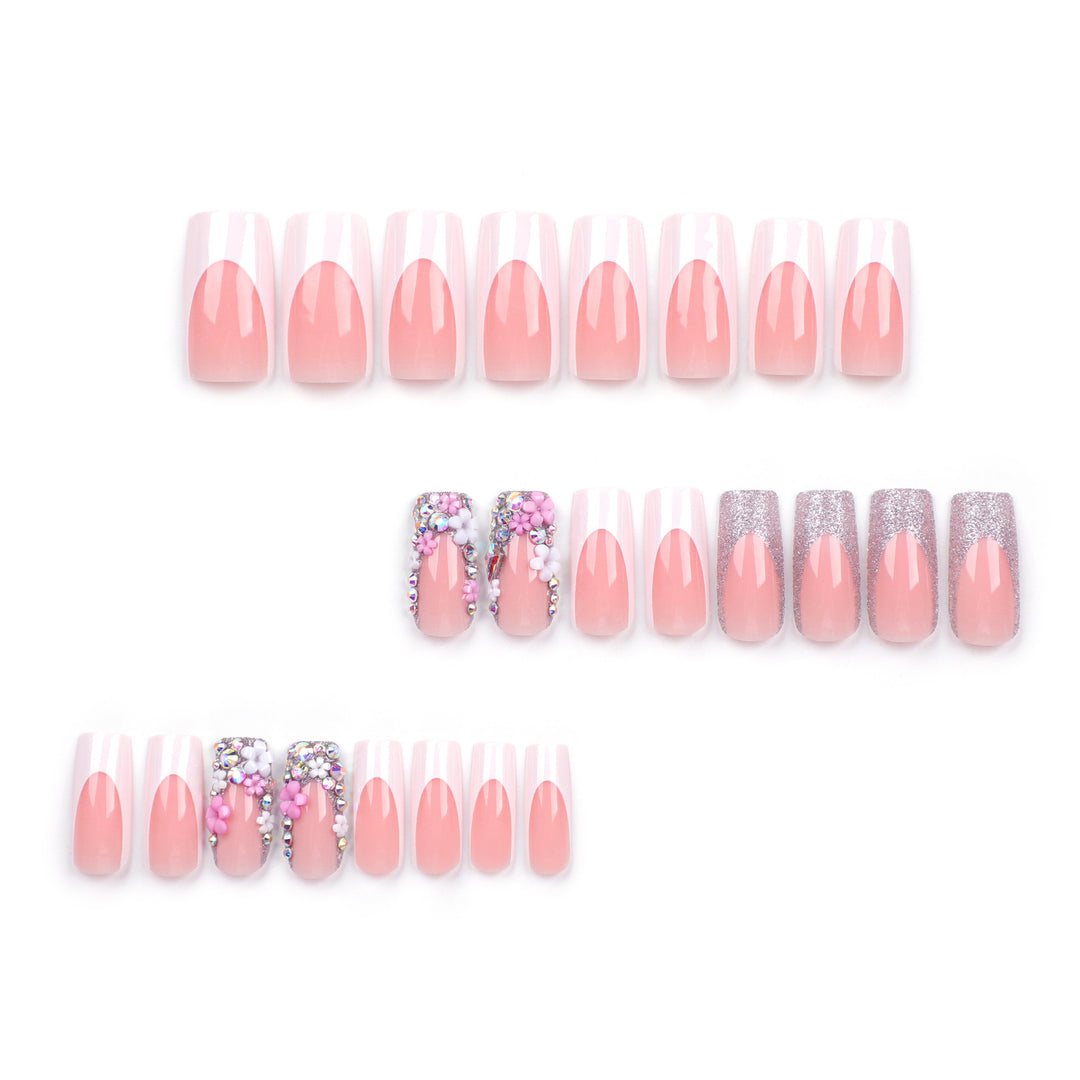 Artificial nails with floral decorations and glitter effects Kalsten
