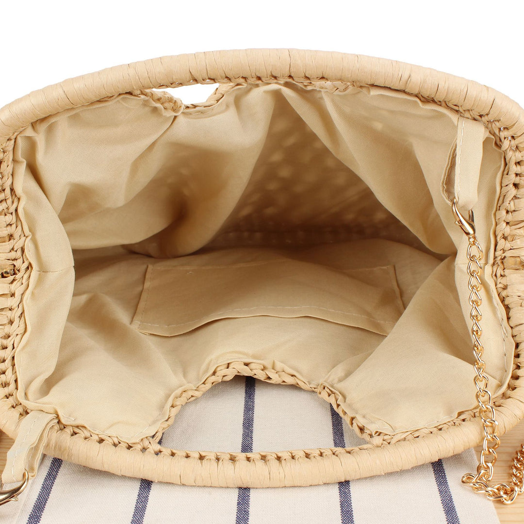 Fine straw shoulder bag with elegant chain accents Kalsten