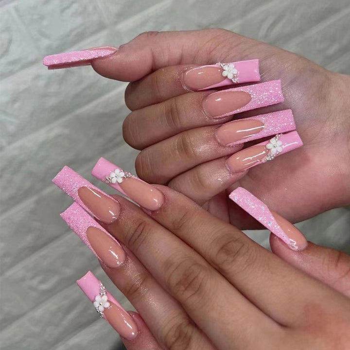 Glittering nail extensions with floral design Kalsten
