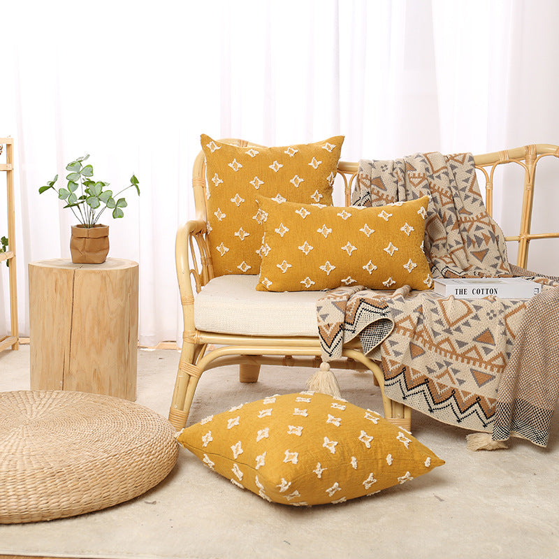 Bohemian Embroidered Square and Lumbar Throw Pillow Cover Set