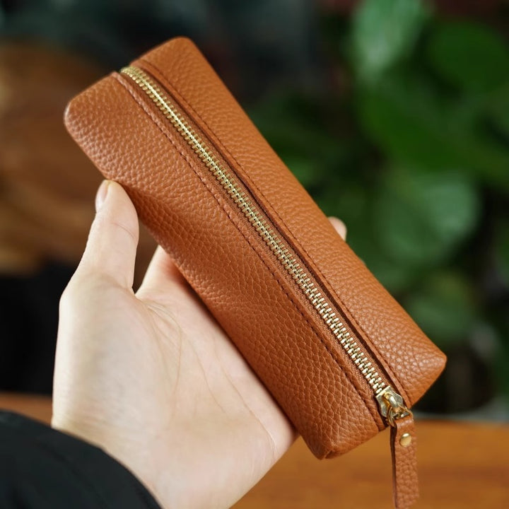 Textured Leather Zippered Pencil Case