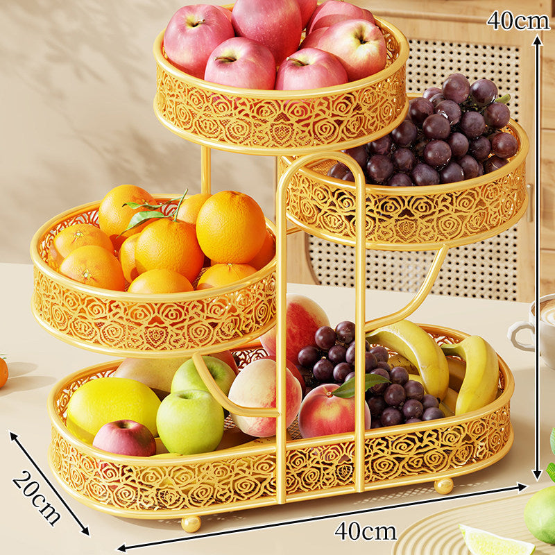 Tiered Decorative Metal Fruit and Snack Stand with Filigree Baskets