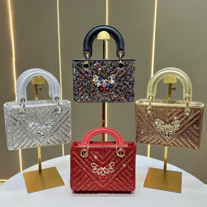 Ornate Crystal-Embellished Handheld Clutch