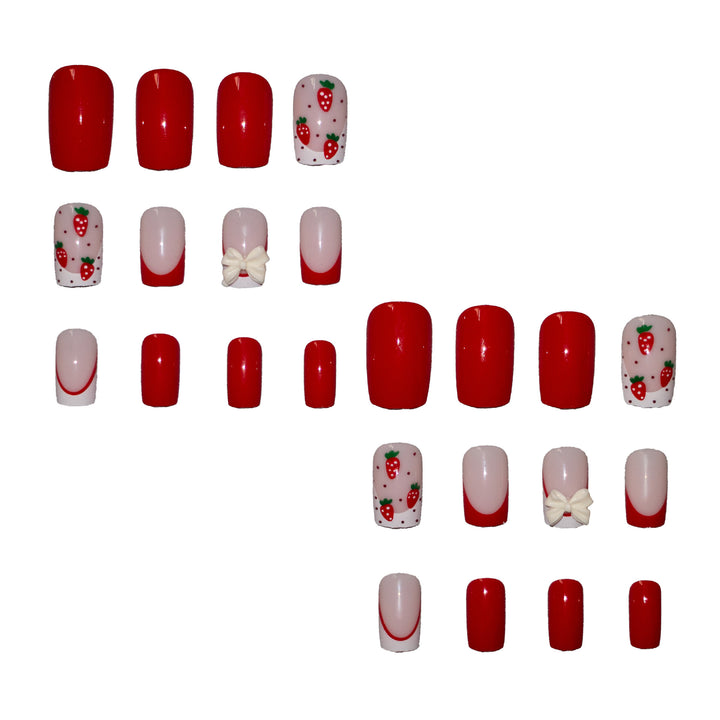 Artistic Strawberry-Inspired Nail Art Set