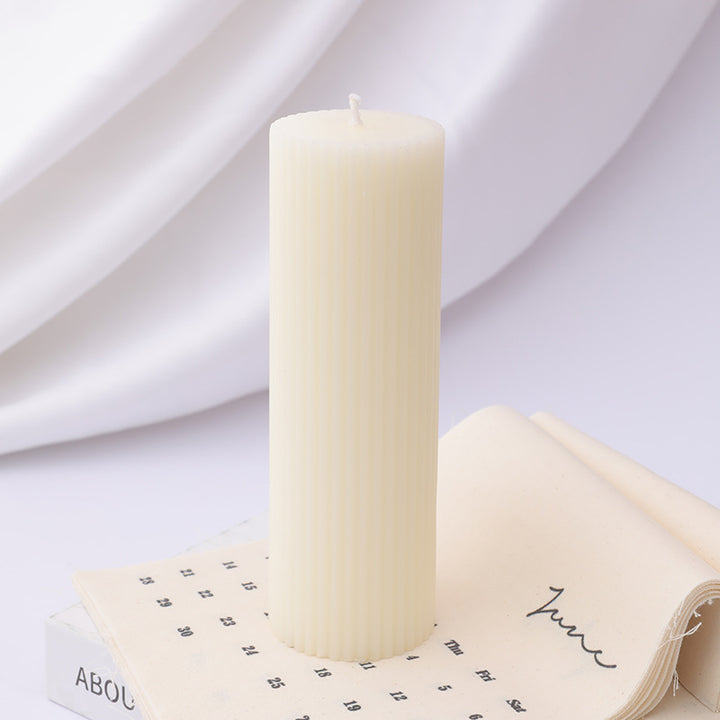 Ribbed Rectangular Pillar Candle with Vertical Fluted Texture