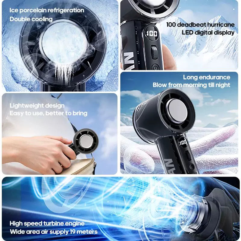Unisex One Size Handheld Rechargeable Mini Cooling Fan with Adjustable High-Speed Airflow and LED Digital Display Kalsten