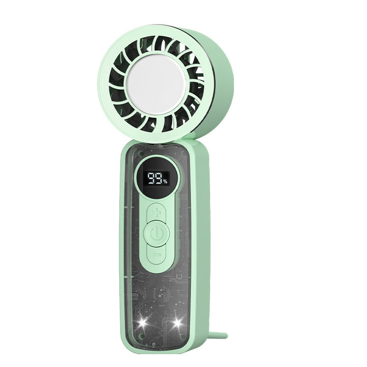 Cooling bladeless micro-turbine handheld fan with OLED battery display and fold-out stand Kalsten