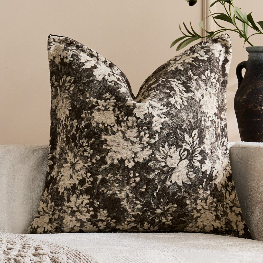Oversized Jacquard Floral Velvet Throw Pillow Cover with Hidden Zipper
