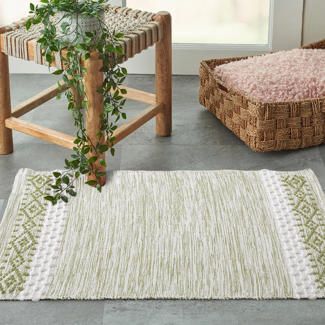 Handwoven runner with tassels and fine striped texture