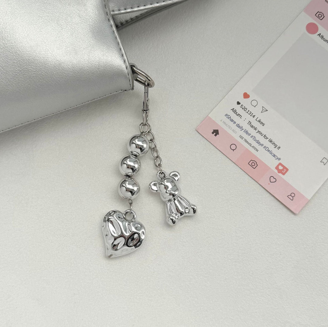 Playful Bear and Heart Charm Keychain Kalsten