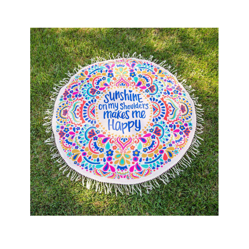 Unisex round beach blanket with colorful mandala design Kalsten
