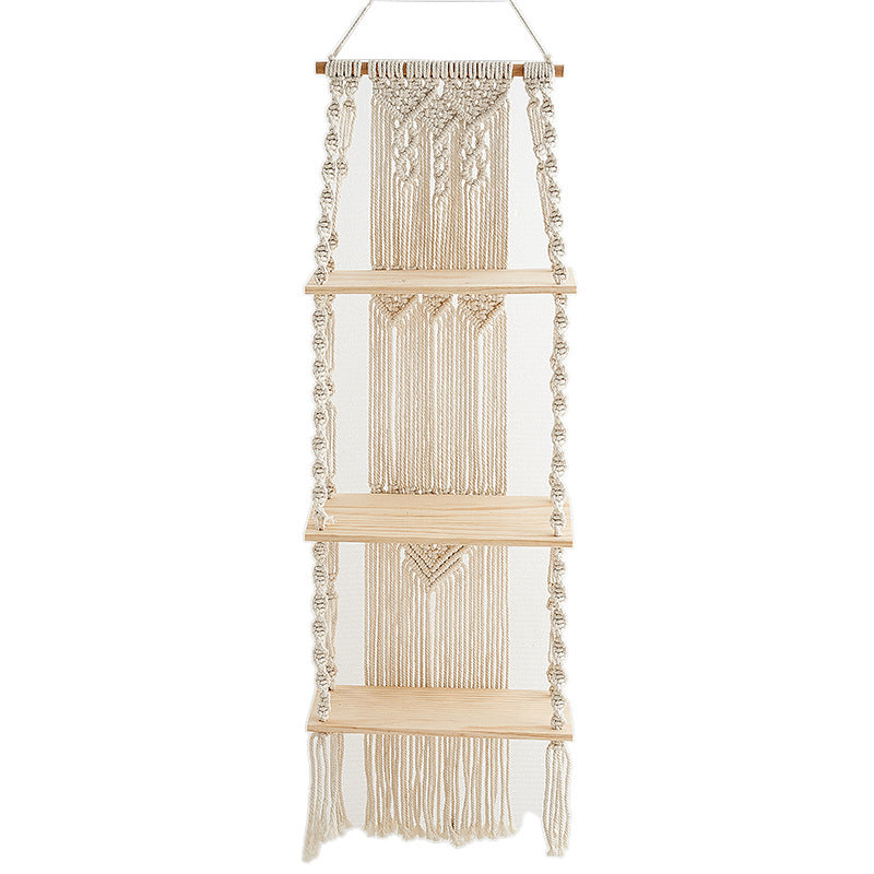 Macramé Hanging Shelf Organizer with Decorative Fringe Kalsten