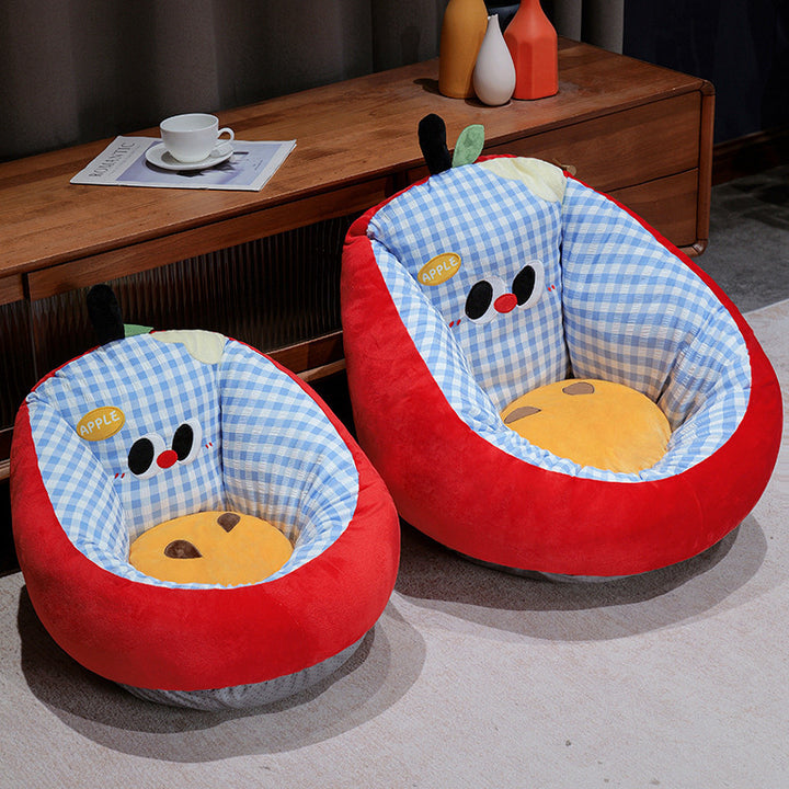 Padded baby seat cushion with ergonomic head and back support in apple design