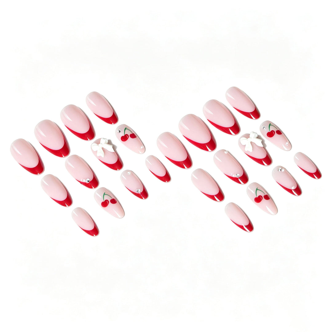 Artistic Cherry and Bow Nail Art Design